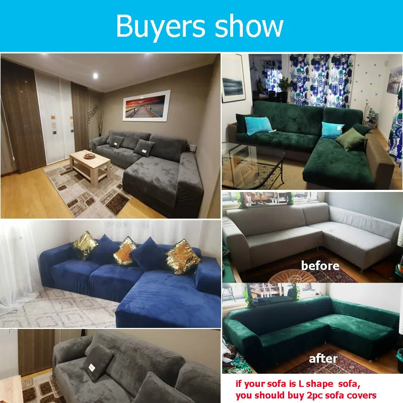 

Velvet Plush L Shaped Sofa Elastic Furniture Couch Slipcover for Living Room Stretch Slipcover Couch Cover with Pillowcase