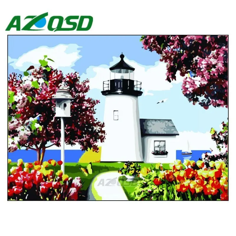 AZQSD краски по номерам пейзаж домашний декор акриловая модульная цифровая масляная краска ing Морской Маяк стены искусства бескаркасные szyh160