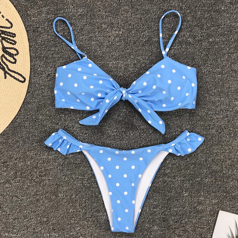 In-X сексуальный купальник в горошек с оборками комплект бикини бразильский синий