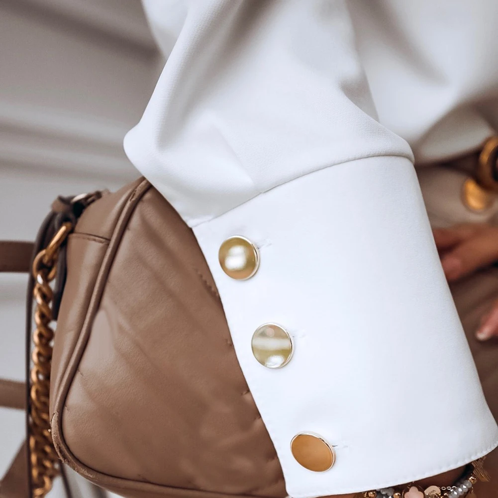 Весна-Осень 2020 Модная элегантная рубашка Офисная Женская однотонная блузка с