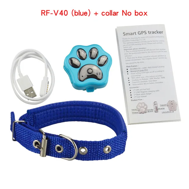 No box(blue collar) RF-V40, 3g, gps трекер для питомцев, собак, кошек, устройство против потери, Мини, водонепроницаемый, для домашних животных, Wifi, локатор, расширенный, герметичный, водонепроницаемый, пылезащитный - Цвет: No box(blue collar)