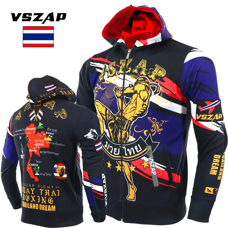 

VSZAP Thai MMA Sweatshirts Men Coat Sports Wear Men's Hoodie Long Sleeve Mens Hoodies Plus Size Polyester Printing Streetwear