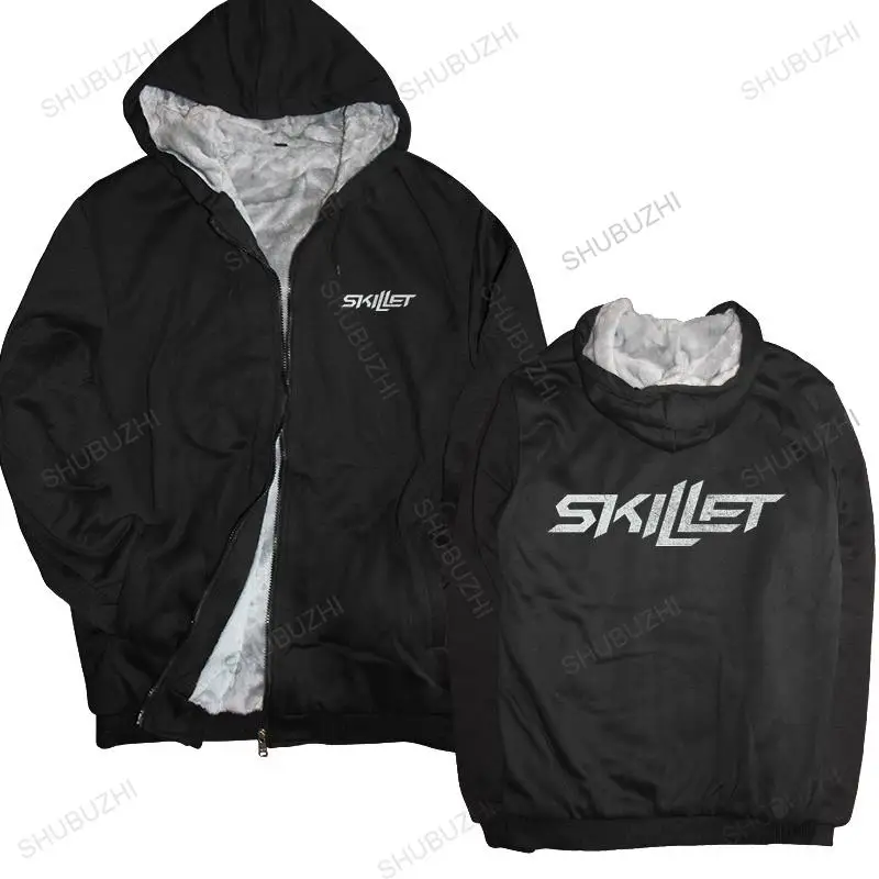 

Мужская зимняя теплая черная толстовка с капюшоном с логотипом Skillet Band