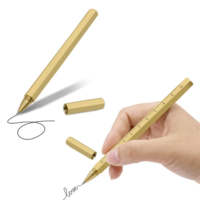 

Creative Vintage Metallic Gel Pen Hexagonal Brass Signing Pens Stationery Student School Office Supplies