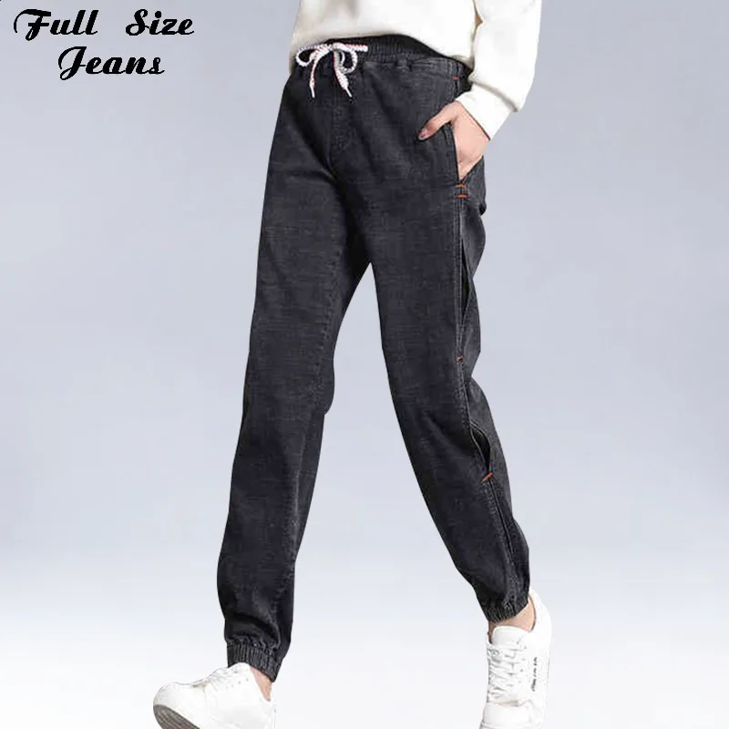 

Women's Fashion Jeans Design Side Black Loose Harem Jeans Women 4XL 3XL 7XL Boyfriend Joggers Female Elastic Waist Women's Pants