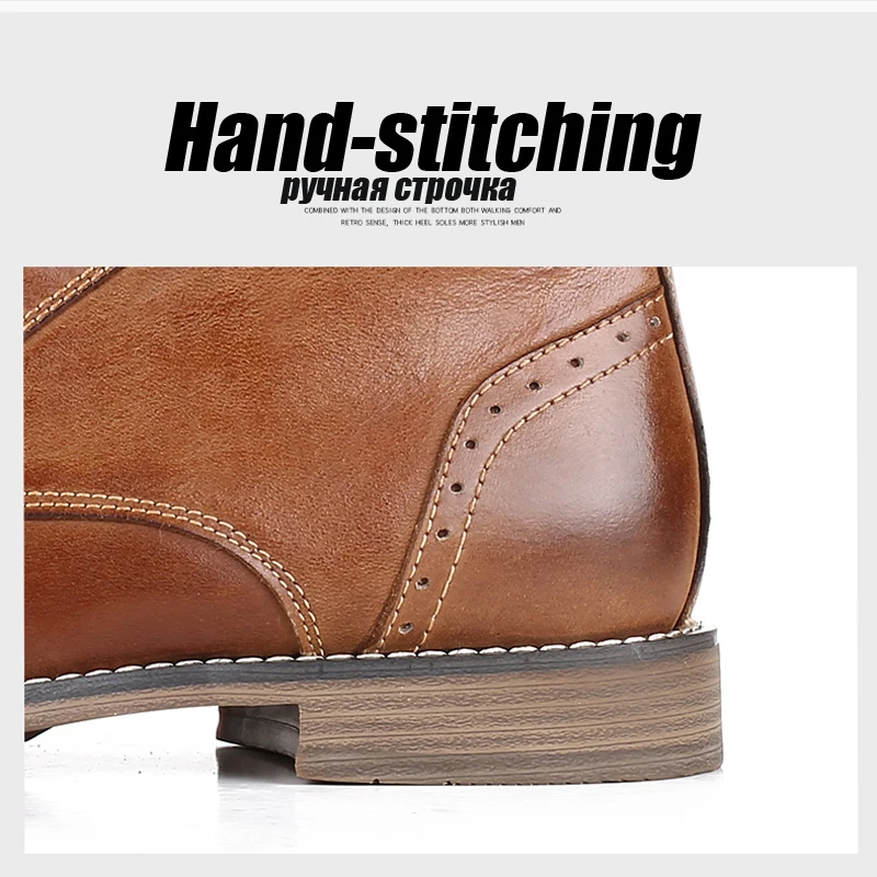 YIGER New Men Ankle Boots Genuine Leather Man Martins Male Lace-up Winter Casual shoes Big size High-top men's 0251 | Обувь