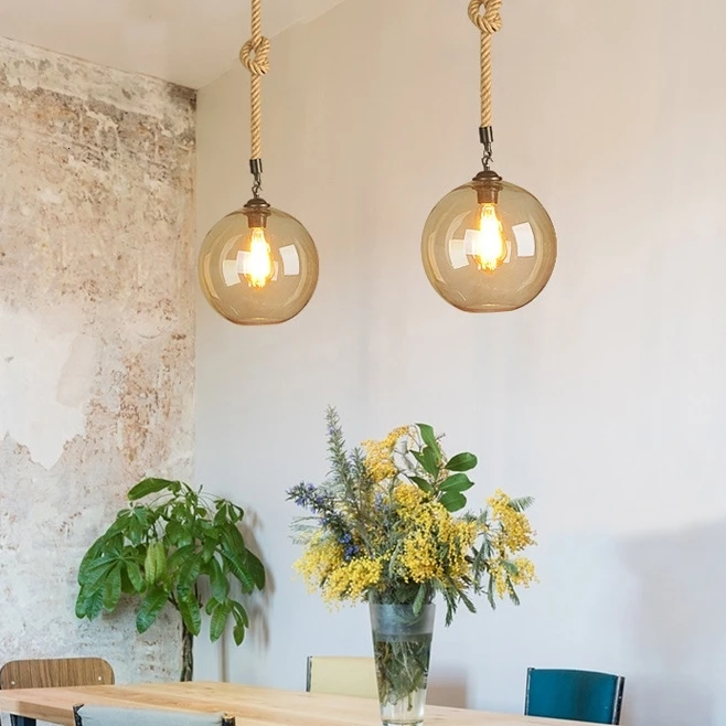 Лофт винтажный светильник Промышленный Глобус стеклянный ing пеньковая веревка