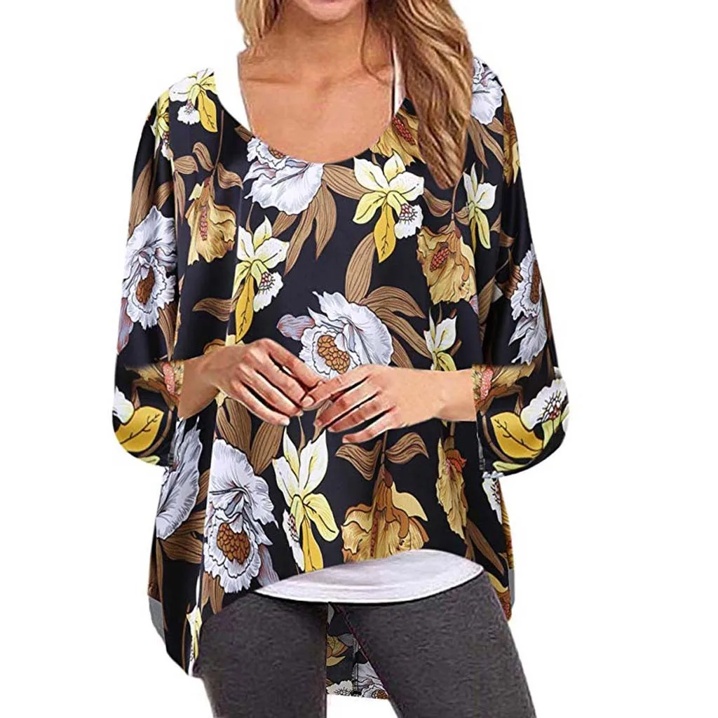 Женская модная футболка с круглым вырезом и принтом рукав летучая мышь спереди