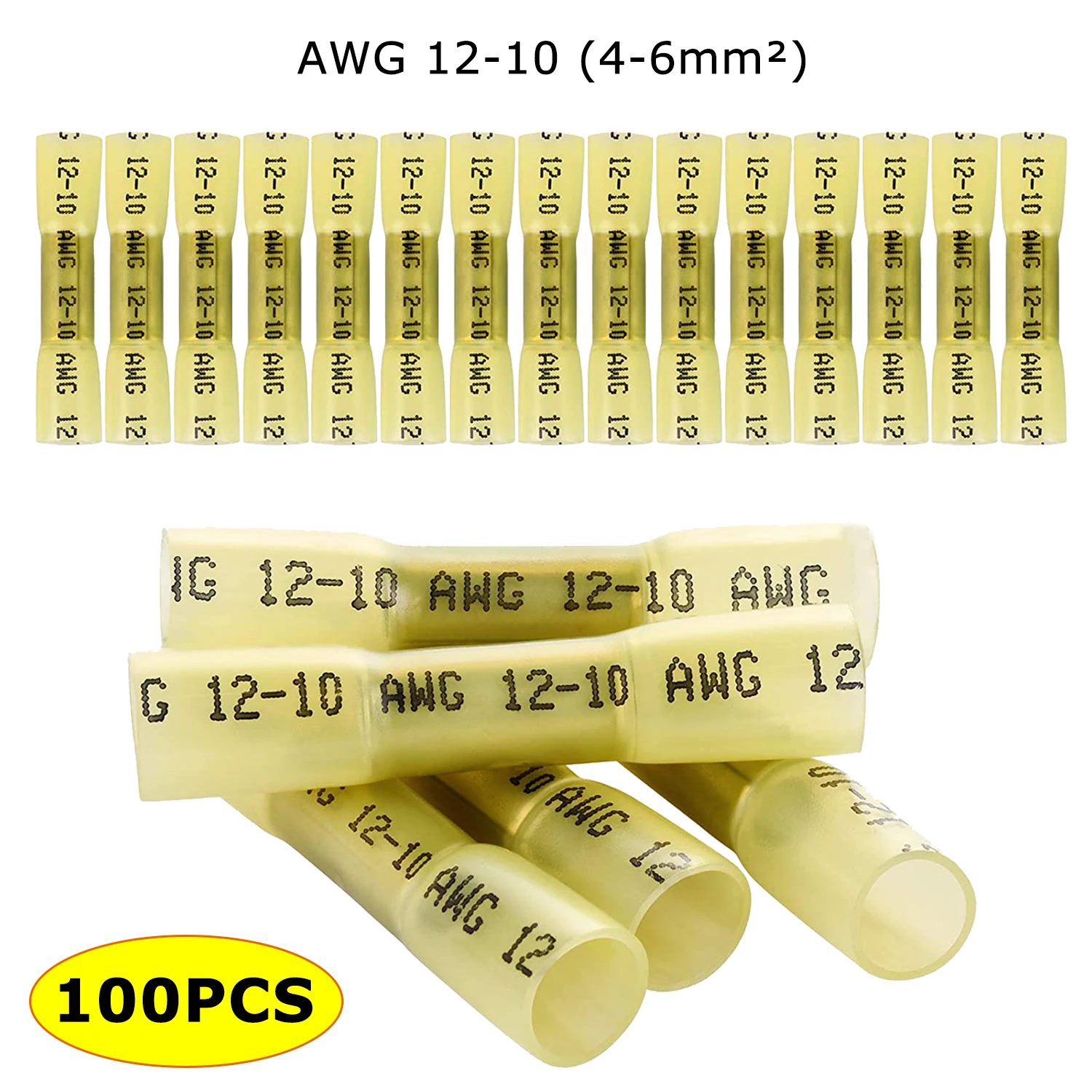 

100Pcs Electrical Wire Cable Terminals Connectors Waterproof Heat Shrink Butt Wire Connectors AWG 16-14 Insulated Tubes