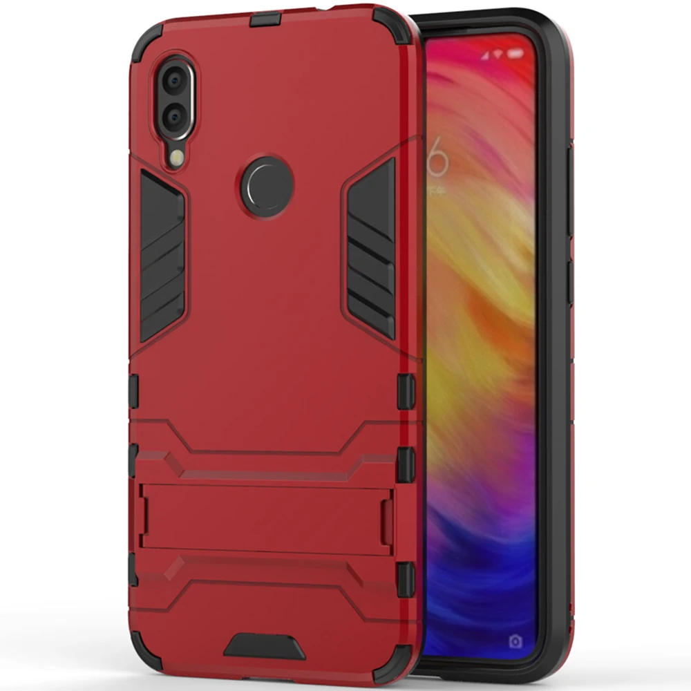 Для Xiaomi Redmi Note 7 чехол Роскошный Железный человек Стенд чехол жесткий Броня+ Мягкий Силиконовый ТПУ чехол для Xiaomi Redmi Note 7