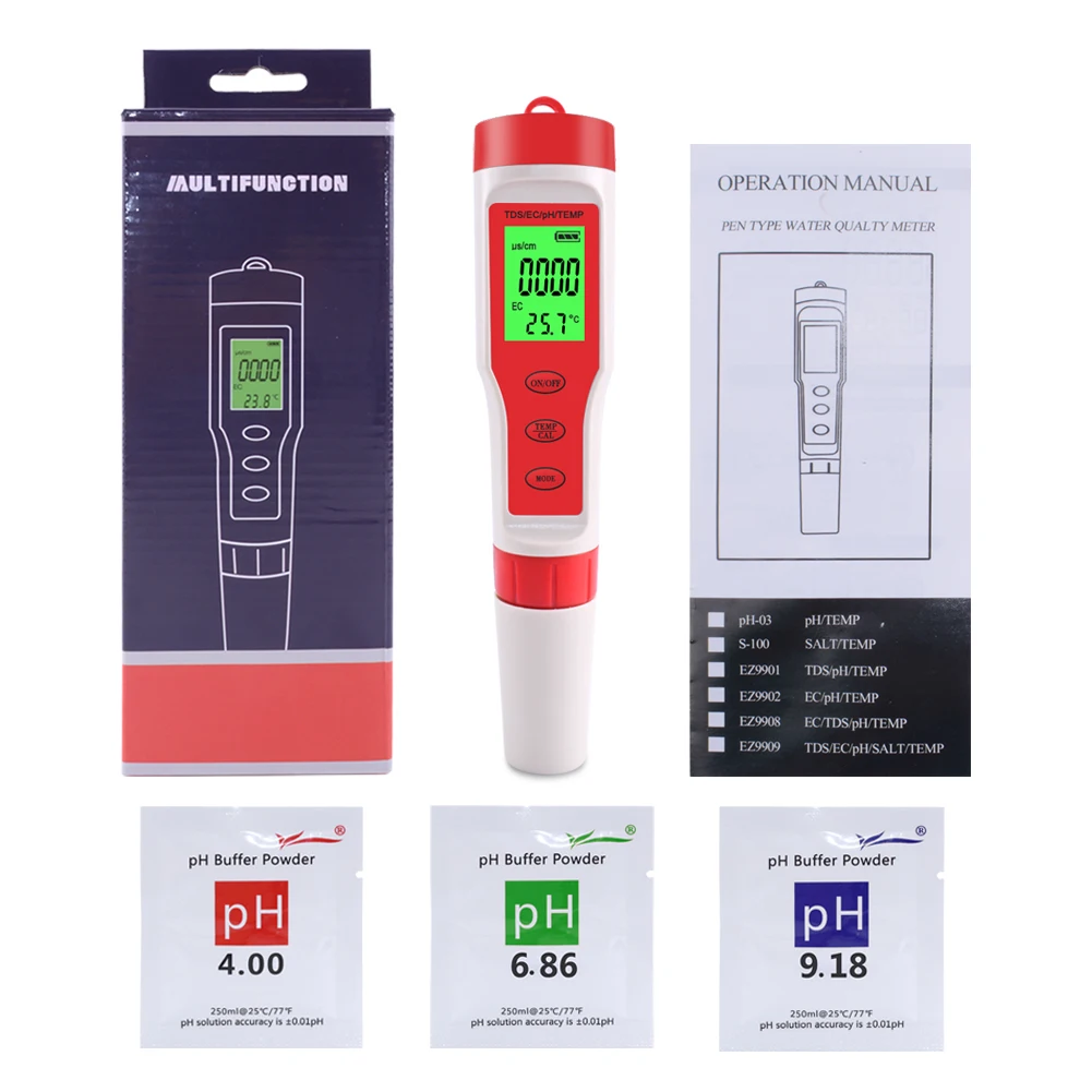 YIERYI 4 в 1 PH/TDS/EC/измеритель температуры цифровой монитор качества воды тестер для бассейнов, питьевой воды, аквариумов
