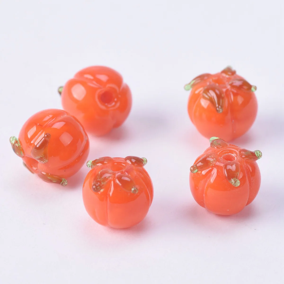 

10pcs 10mm Round Orange Persimmon Shape Handmade Lampwork Glass Loose Beads for Jewelry Making DIY Crafts Findings