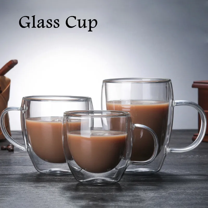 

Transparent Heat-resistant Glass Double Water/coffee/milk Cup High Borosilicate Heat-resistant Glass with A Teacup Juice Cup