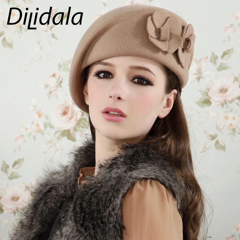 Dilidala корейский женский шерстяной берет для женщин с двойным цветком зимняя теплая шапка универсальная купольная берет для студентов Новинка