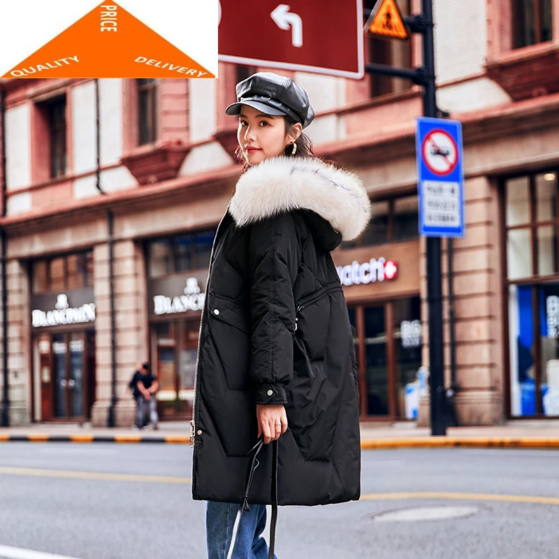 

Women Winter Jacket Long Duck Down Coat Female Large Fur Hooded Warm Clothes Slim Parka Coats Ladies Jackets Hiver LW9452
