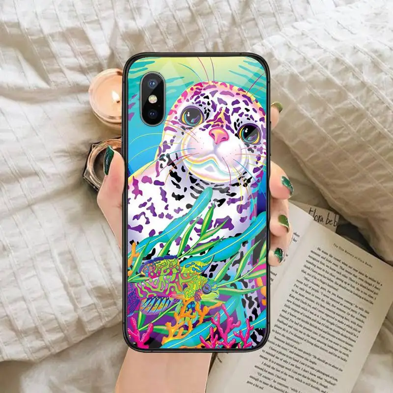 

Lisa Frank colorful aesthetic animal painting Phone Case Tempered glass For iphone 6 6S 7 8 plus X XS XR 11 12 mini PRO MAX
