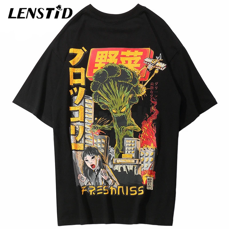 LENSTID 2019 Мужская футболка в стиле хип хоп с принтом аниме монстра Кандзи японском