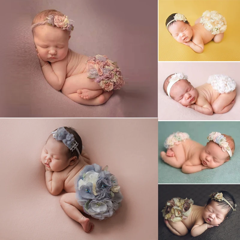 Newborn Baby Photography Props Accessories Flower Pads Headband 2pcs Set Infant Boy Girl Fairy Photo Prop Costumes