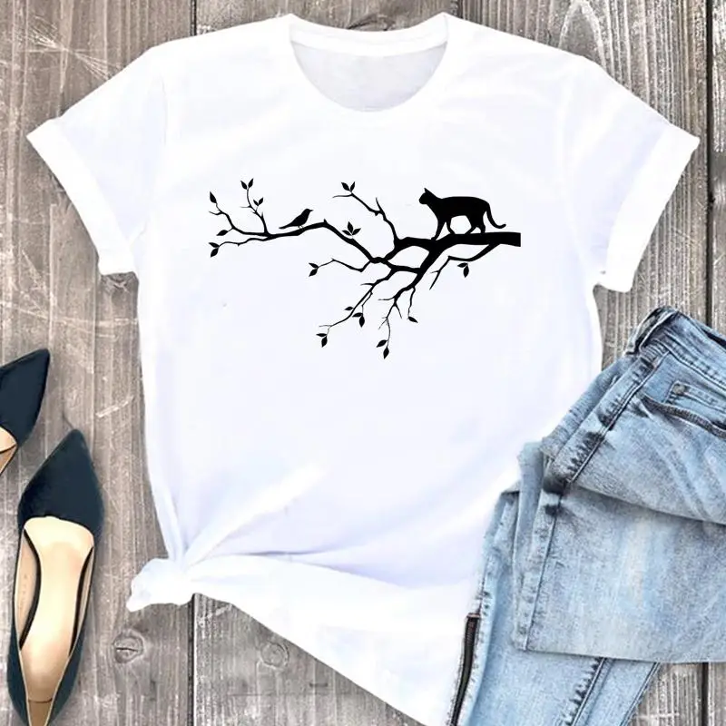 

Женская одежда в стиле 90-х Стильная Милая одежда с мультяшным принтом кошки модная футболка с коротким рукавом с принтом Женский Топ Футбол...