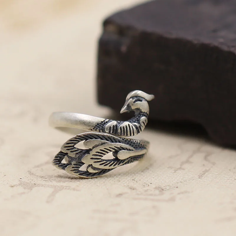 990 ювелирные изделия из серебра сделать красивый павлин открытие кольцо ретро