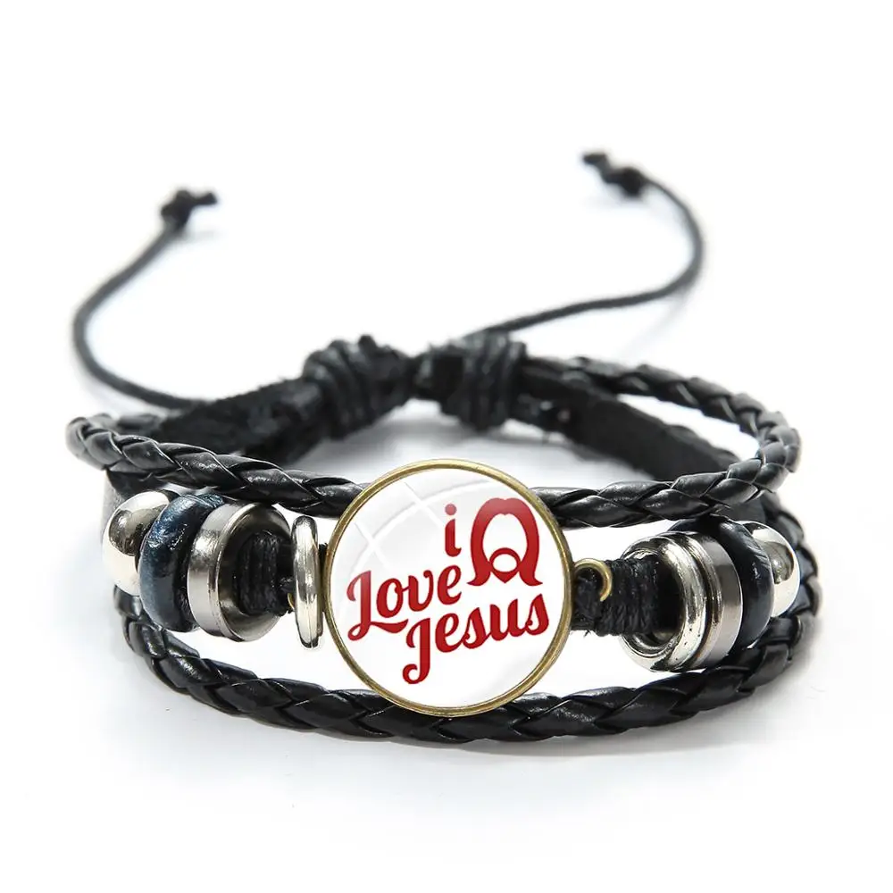 Азиатских с надписью I LOVE Иисус кожаный браслет верю что христианской вере Для