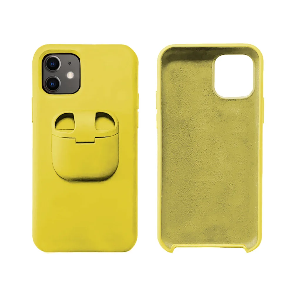 yellow Жидкий силиконовый чехол для телефона для IPhone 11/Pro/MAX/XR/XS/X для Air Pods 2 в 1 мягкий чехол для 7 Plus/8 Plus - Цвет: yellow