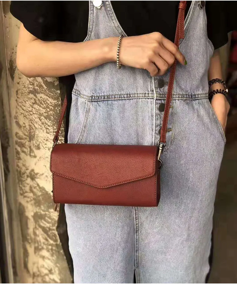

Vintage Genuine Leather Women Shoulder Flap Bag Cowhide Simple Thread Handbags Fashion Ladies Messenger Crossbody Clutch Bag