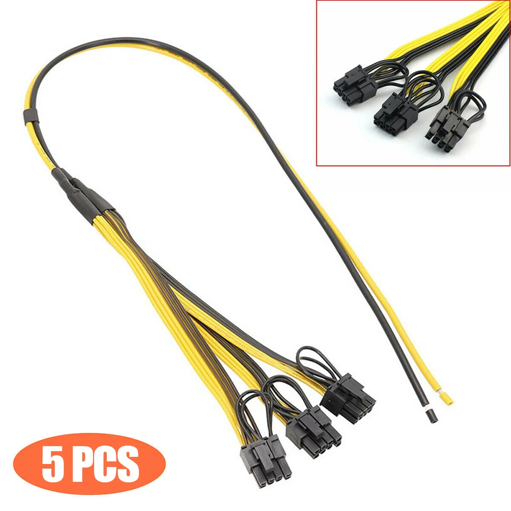 

5Pcs Power Supply Cable 1 To 3 6p+2p Miner Adapter Cable 12AWG+18AWG 8pin GPU Graphics Card Power Cord For BTC Mining