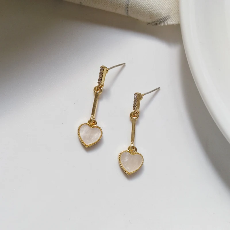 

S925 needle Sweet Jewelry Heart Earrings Delicate Design High Quality Crystal Cream Love Drop Earrings For Girl Gifts