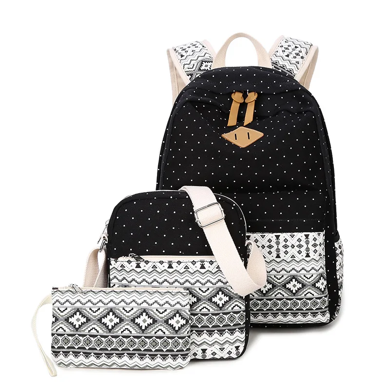 

Ethnic Style School Bag Large-capacity Student School Bag Canvas Backpack Three-piece Print Backpack Children Book Backpack