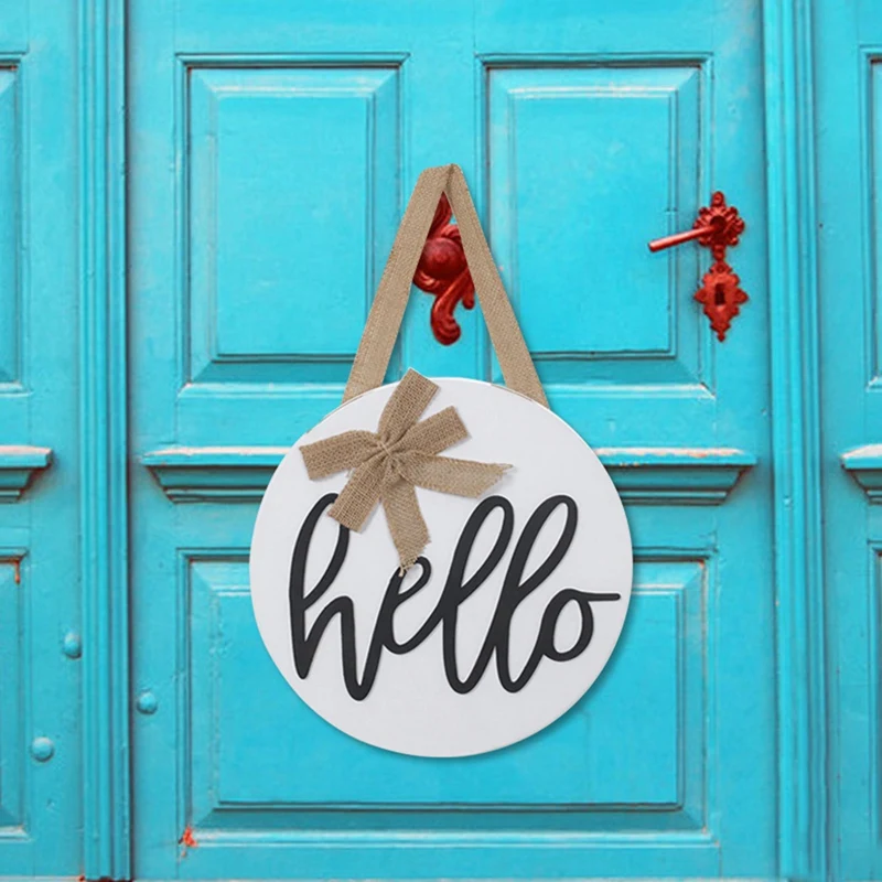

Welcome Wreath Hello Sign Front Door Decoration Round Wooden Sign Rural Wooden Wall Sign Outdoor Hanging Sign 12 Inches