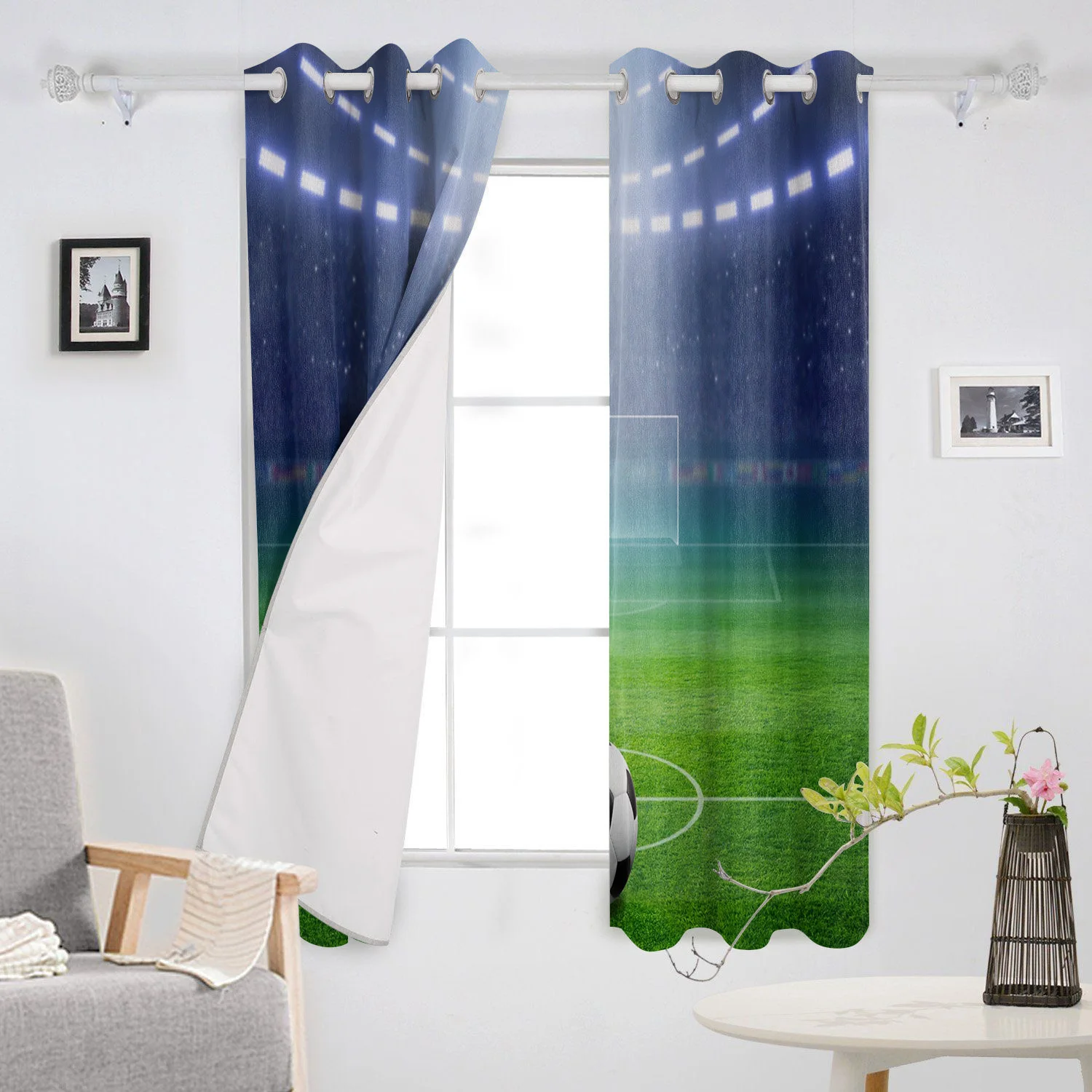 Футбол Зеленый Стадион огни окна занавески s Спальня Кухня Декор панели для