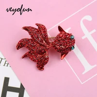veyofun trendy cute red goldfish rhinestone brooch pin for women fashion jewelry 2020 new gift