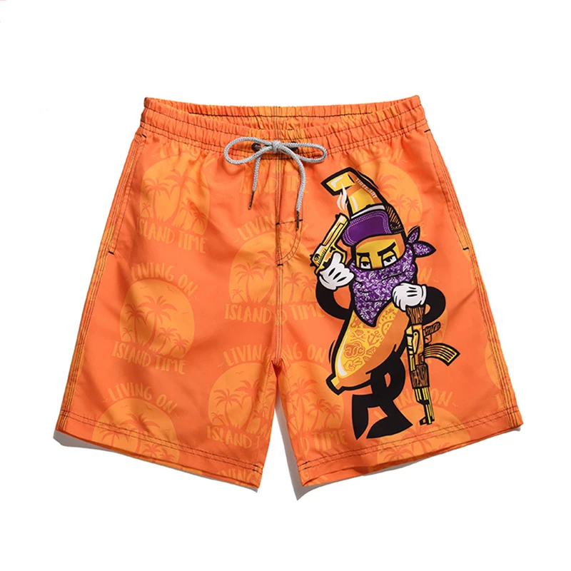 

2021 Summer Funny Banana Cartoon Quick-drying Beach Pants Men Elastic Waist Drawstring Waterproof Animal Print Board Shorts