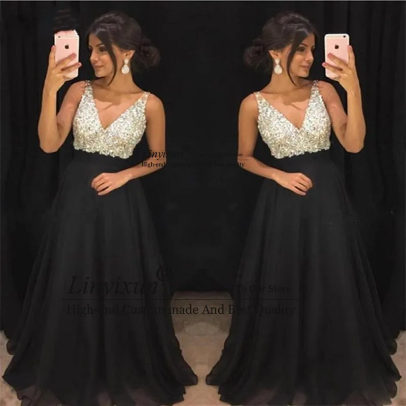 

2020 Chiffon Sequin Prom Dresses Deep V Neck Sexy Backless Evening Dress Court Train Suitable for Formal Evening Party Gowns