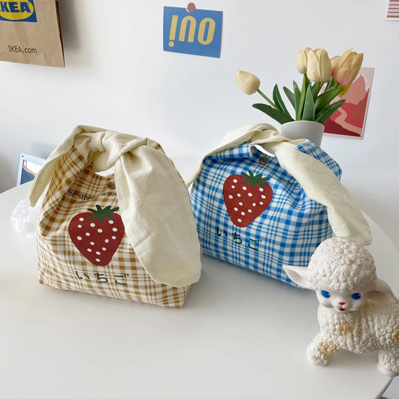 

Kawaii сумка для ланча для женщин Ins с кроличьими ушками складные сумки с бантом японские милые офисные рабочие удобные коробки для ланча сумки...