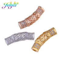 juya diy goldrose gold micro pave zircon metal curved tube beads for handmade natural stones pearls jewelry making