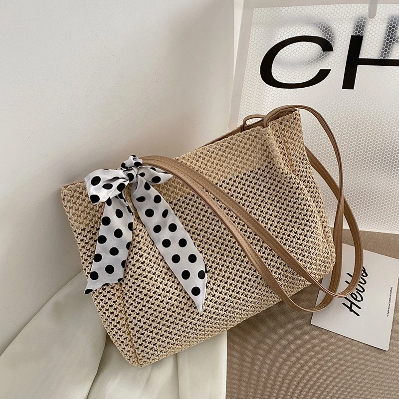 

Straw Bag Women Large Capacity Summer Rattan Bags for Women Ribbons Ladies Casual Tote Shopping Beach Bag College Bags for Girls