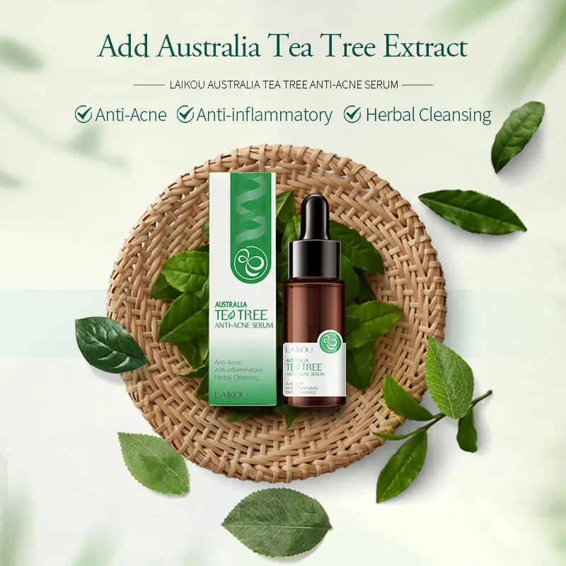 

LAIKOU 100% Pure Natural Tea Tree Face Serum Control Fade Acne Scar Facial Essence Shrink Pores Repair Moisturizing Skin Care