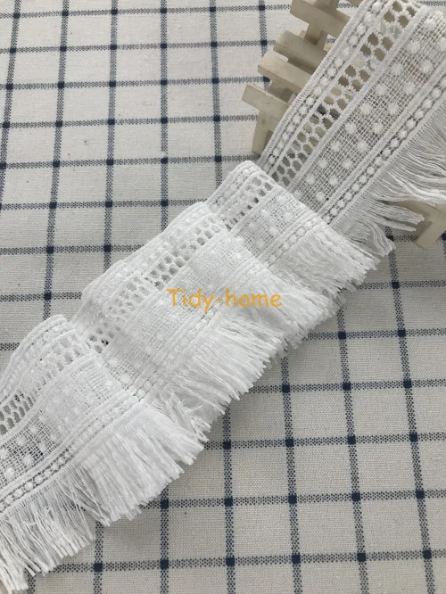 1 Yard Delicate Milk Fiber Tassels Embroidery White Edging Lace Clothes DIY Accessory Fabric Sewing Supplies 7cm Width |