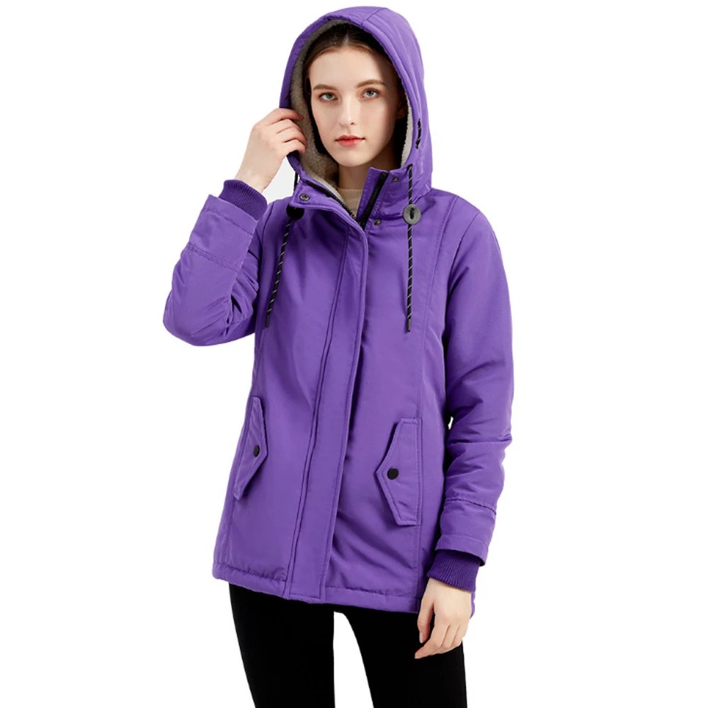 

2021 Autumn Winter Fleece Hooded Parkas Slim Women Long Jacket Zipper Waterproof Coat Long Sleeve Thick Warm Padded Outerwear