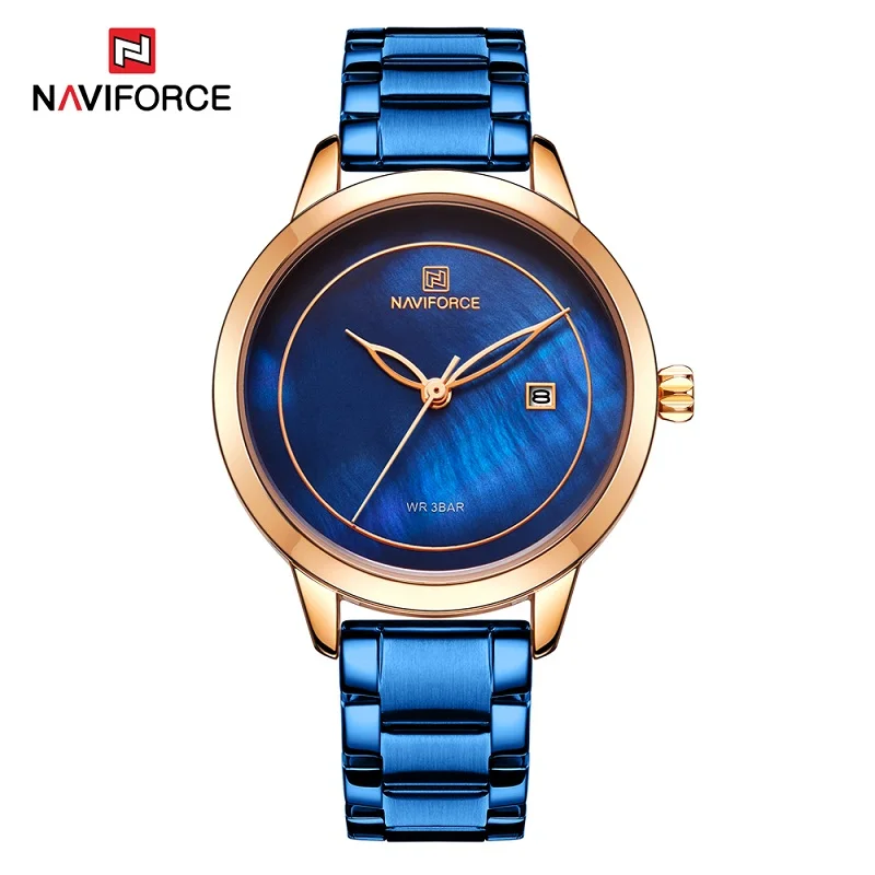Blue Часы из розового золота для женщин, кварцевые наручные часы для девушек, Лидирующий бренд NAVIFORCE 5008, женские часы-браслет - Цвет: Blue