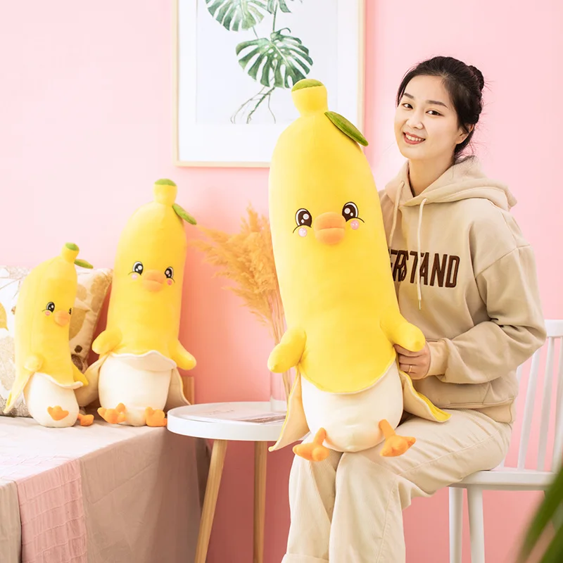 

50/65/80 cm cute banana duck pillow plush fruit toy yellow duck banana strip pillow home sofa bed decoration pillow girl child b