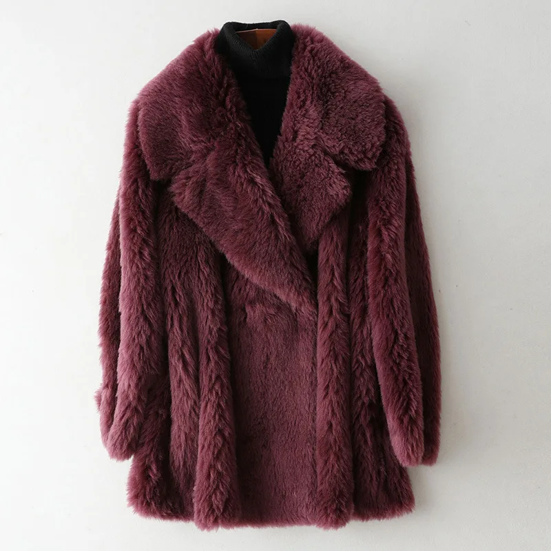 Luxury Women Coat Composite Fur and Wool Fur High Quality Outwear Warm Thick White Pockets Genuine Leather Woolen Warm Jackets