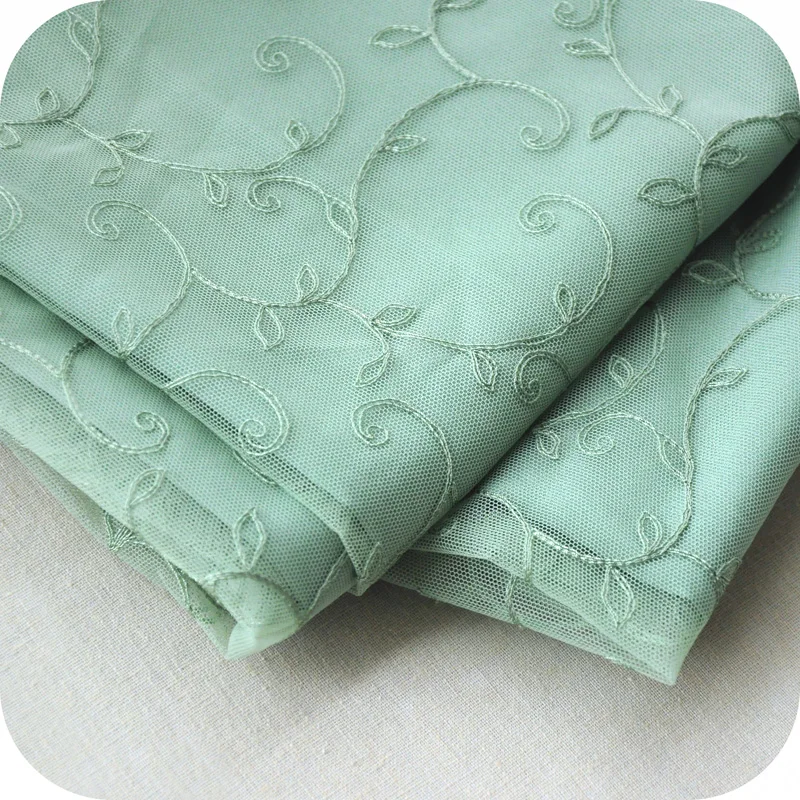 2 шт. 50x130 см зеленая сетчатая вышивка цветочное кружево двойная ткань из крепа