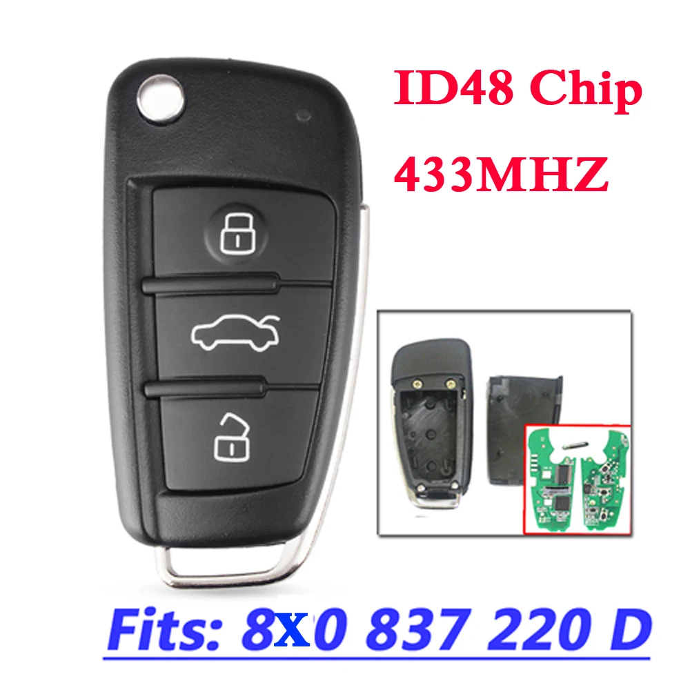 

For Audi 3 Button Key 8X0 837 220D 433Mhz with ID48 Chip