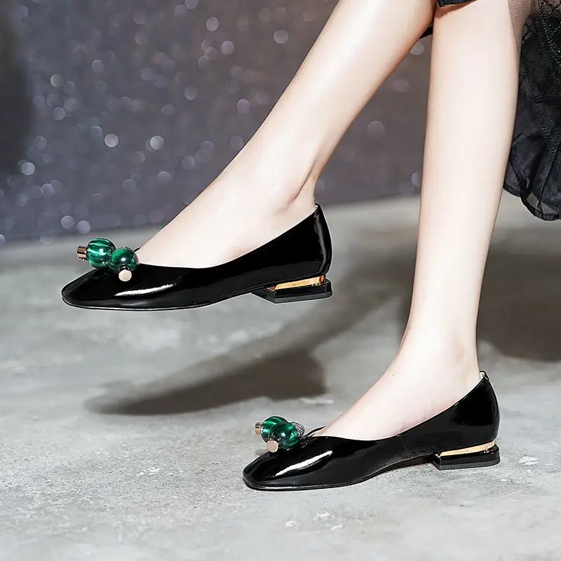 

ALLBITEFO new spring genuine leather low-heeled office ladies shoes high quality women high heel shoes women heels women shoes