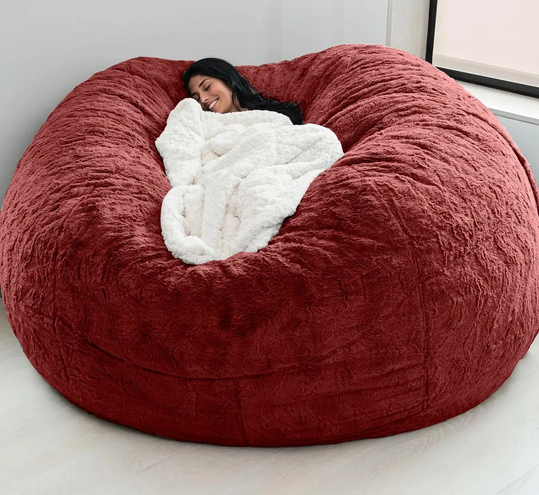 

Dropshipping 200CM Luxury Giant Fur Bean Bag Cover Big Round Soft Fluffy Faux Fur BeanBag Lazy Sofa Bed Coat