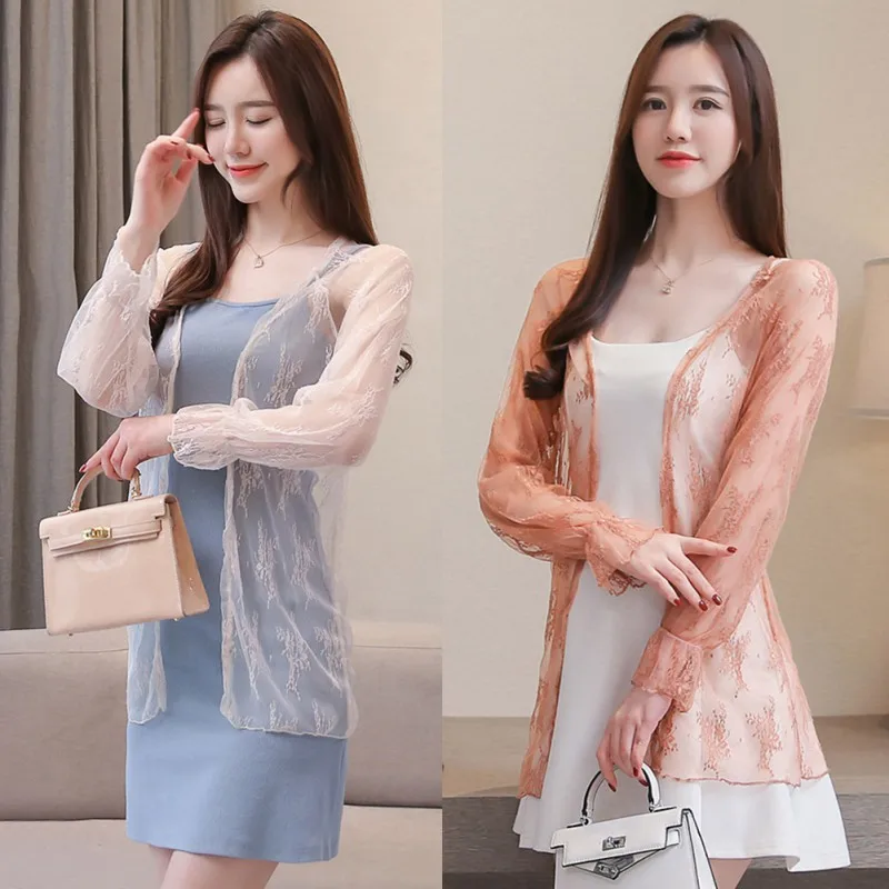 B женская рубашка Летняя с длинным рукавом Однотонная открытая передняя тонкая