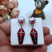 new punk gothic womens earrings retro death cross red blood coffin pendant earrings zinc alloy jewelry wholesale